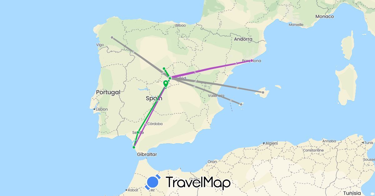 TravelMap itinerary: driving, bus, plane, train in Spain (Europe)